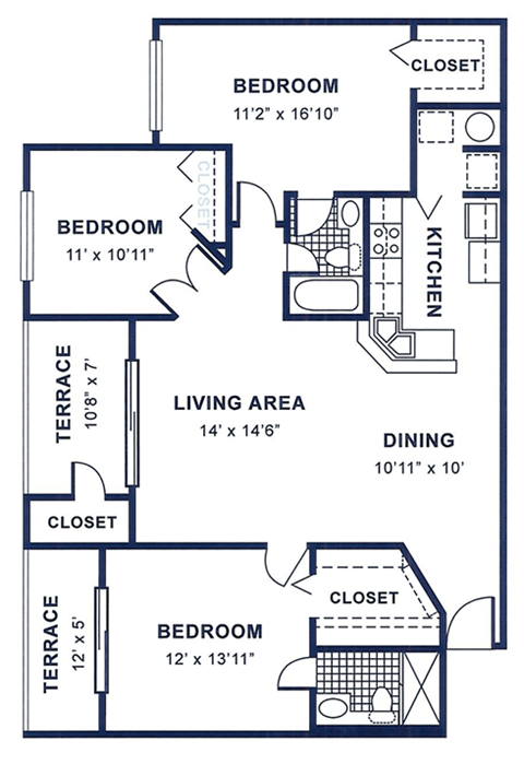 a floor plan of a house with bedrooms and a living area and a dining room